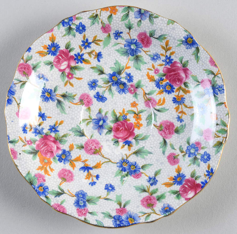 Old Cottage Chintz (Pre 1960, Cream) Saucer for Flat Cup by Royal Winton-1