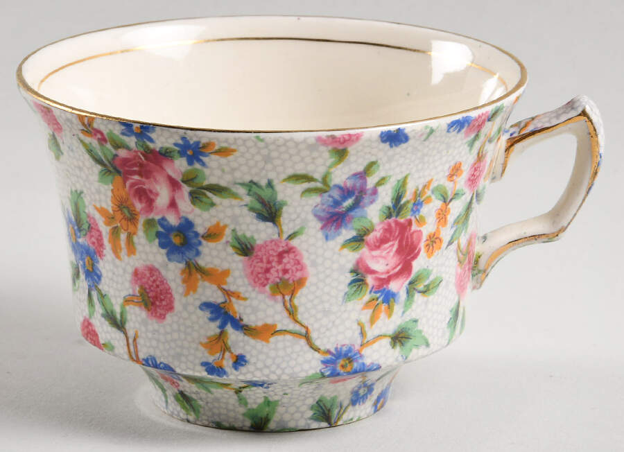 Old Cottage Chintz (Pre 1960, Cream) Flat Cup by Royal Winton-1