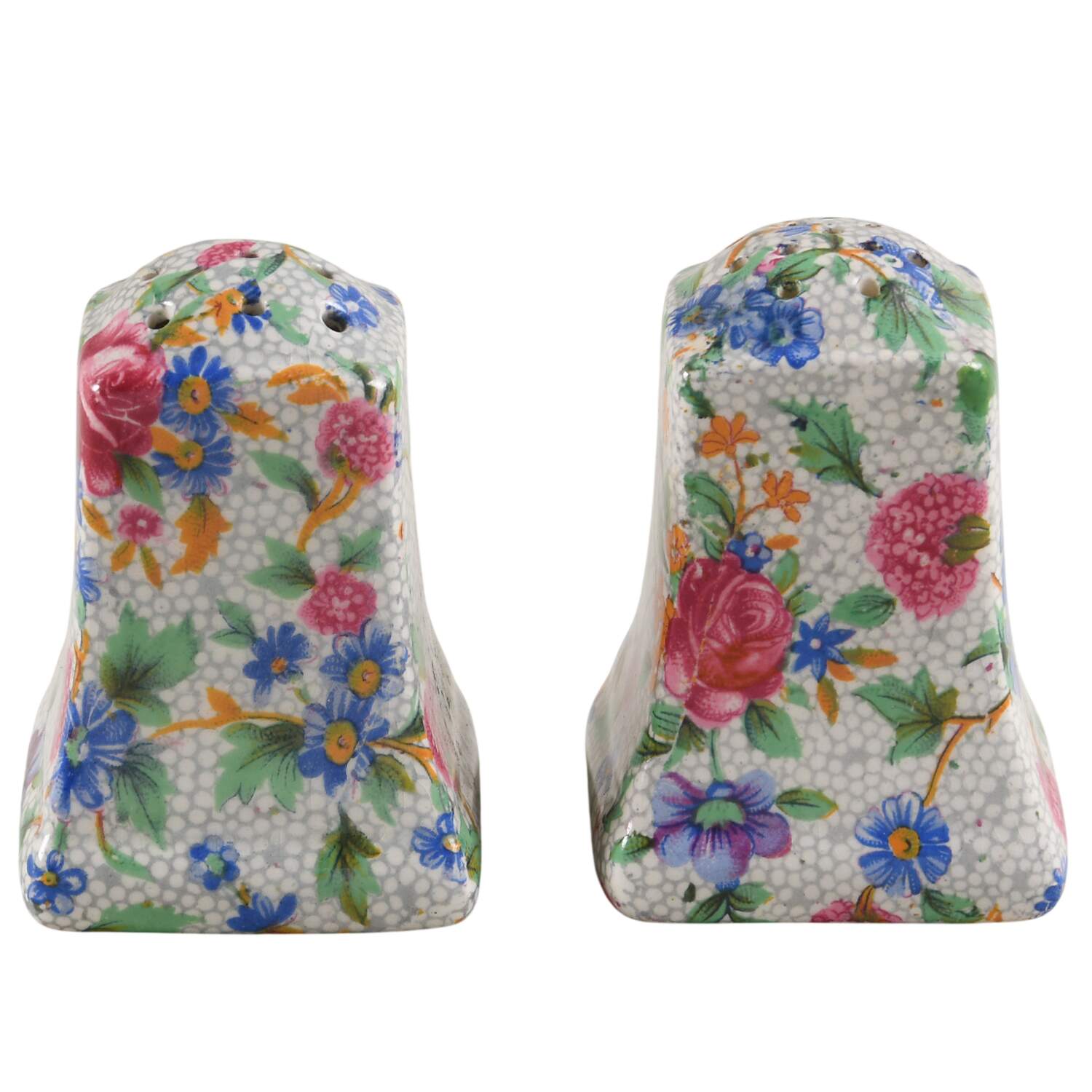 Old Cottage Chintz (Pre 1960, Cream) Fife Salt & Pepper Set by Royal Winton-1