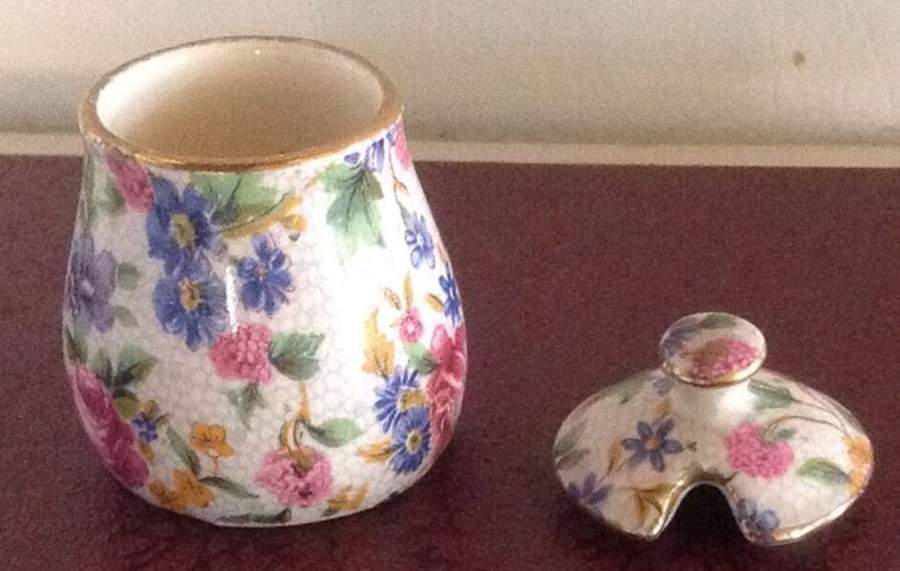 Old Cottage Chintz (Pre 1960, Cream) Mustard Jar & Lid by Royal Winton-1