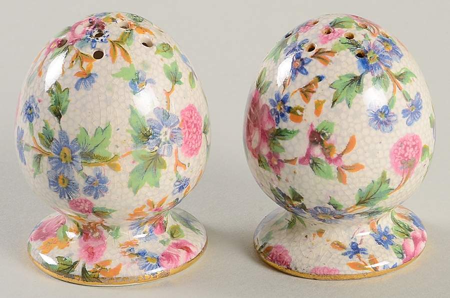 Old Cottage Chintz (Pre 1960, Cream) Salt & Pepper Set by Royal Winton-1