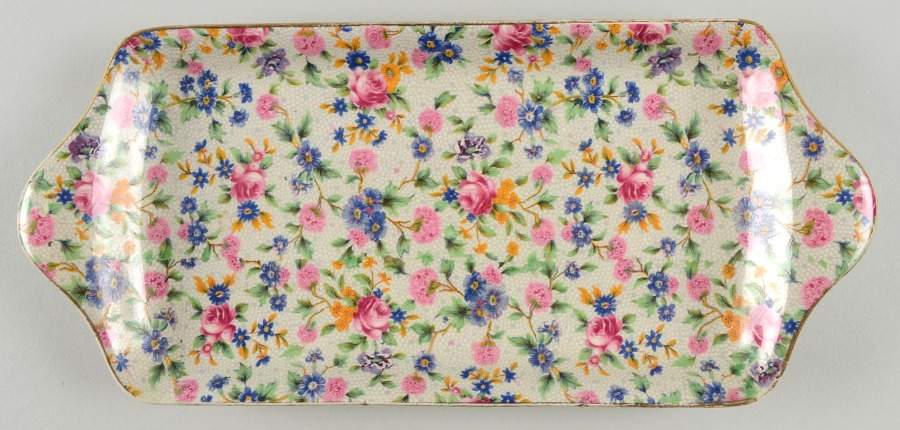Old Cottage Chintz (Pre 1960, Cream) Large Sandwich Tray by Royal Winton-1