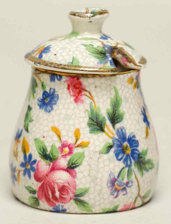 Old Cottage Chintz (Pre 1960, Cream) Mustard Jar & Lid by Royal Winton-1