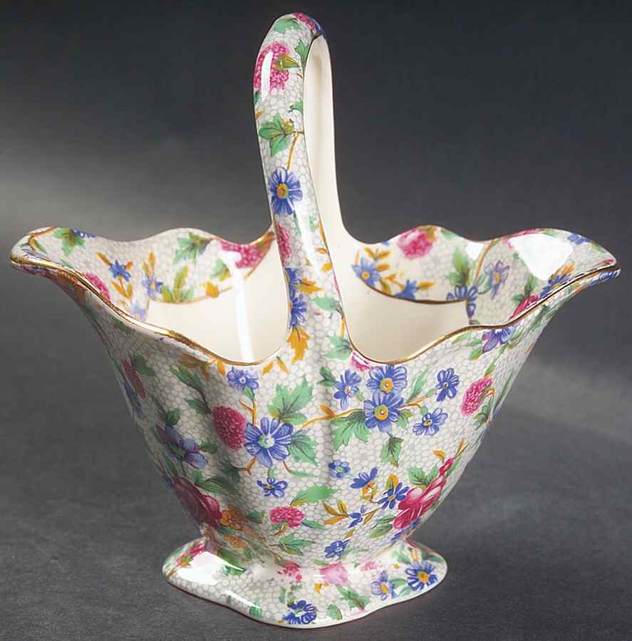 Old Cottage Chintz (Pre 1960, Cream) Small Basket by Royal Winton-1