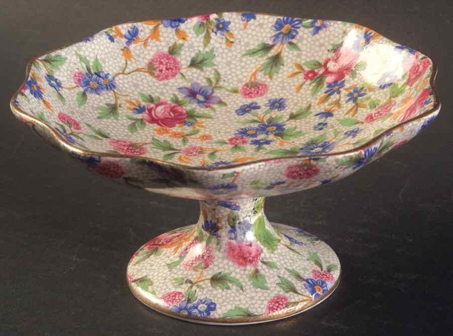 Old Cottage Chintz (Pre 1960, Cream) Round Compote (Height X Width) by Royal Winton-1