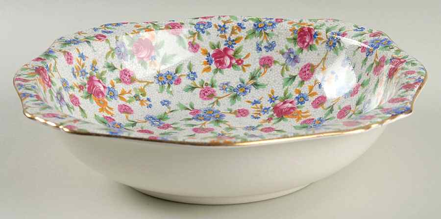 Old Cottage Chintz (Pre 1960, Cream) Large Square Fruit Bowl by Royal Winton-1