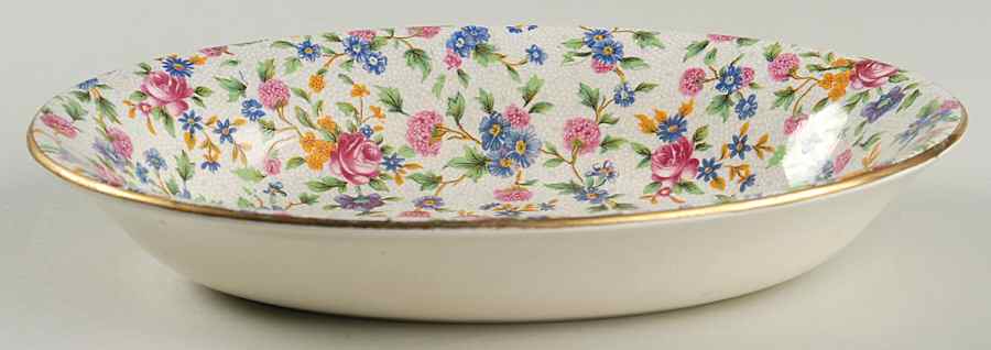 Old Cottage Chintz (Pre 1960, Cream) 9" Oval Vegetable Bowl by Royal Winton-1