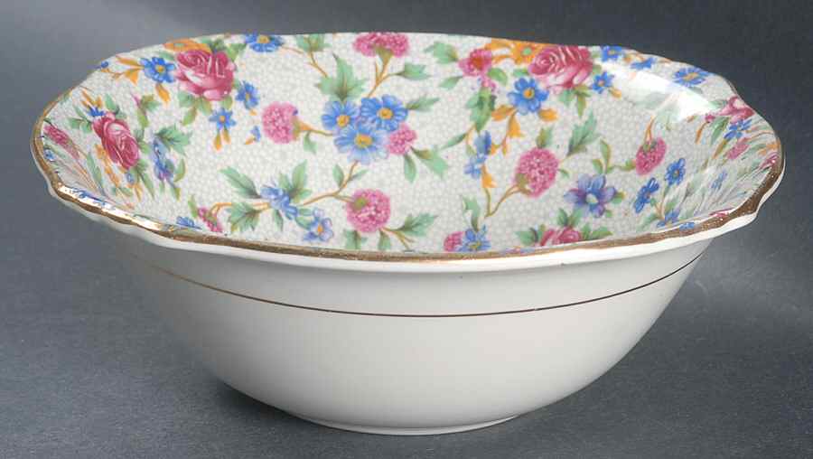 Old Cottage Chintz (Pre 1960, Cream) Square Cereal Bowl by Royal Winton-1