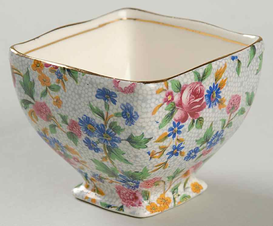 Old Cottage Chintz (Pre 1960, Cream) Ascot Straight Open Sugar Bowl by Royal Winton-1
