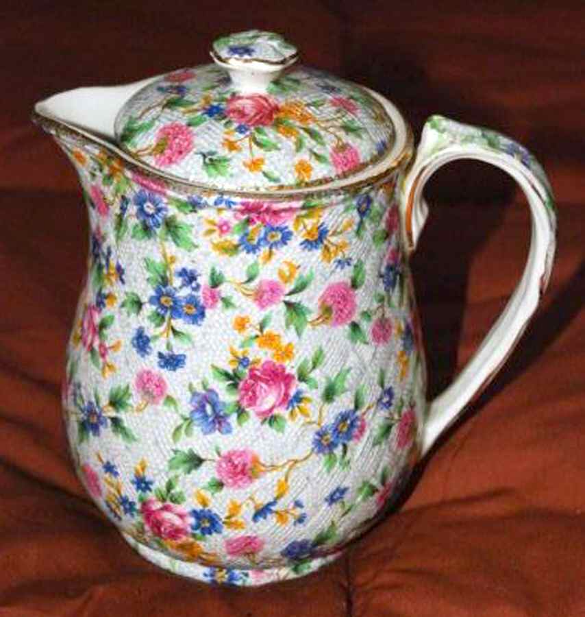 Old Cottage Chintz (Pre 1960, Cream) Hot Water Jug & Lid by Royal Winton-1