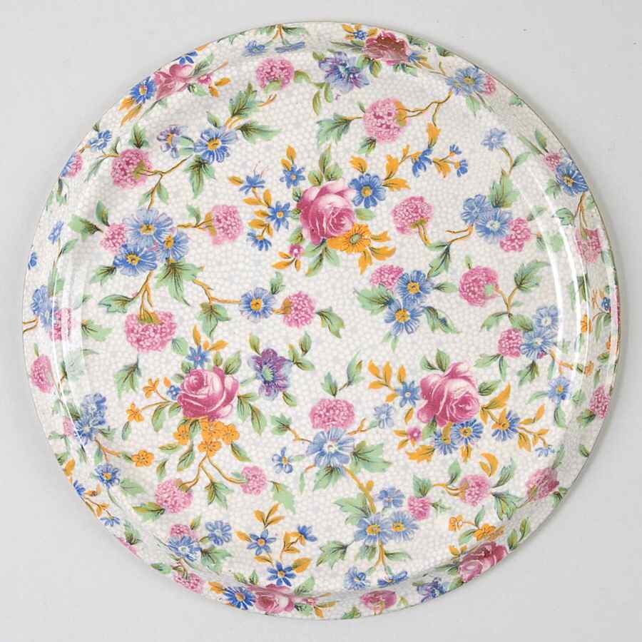Old Cottage Chintz (Pre 1960, Cream) Round Tea Tile by Royal Winton-1