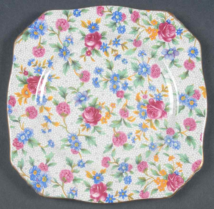 Old Cottage Chintz (Pre 1960, Cream) Square Bread & Butter Plate by Royal Winton-1