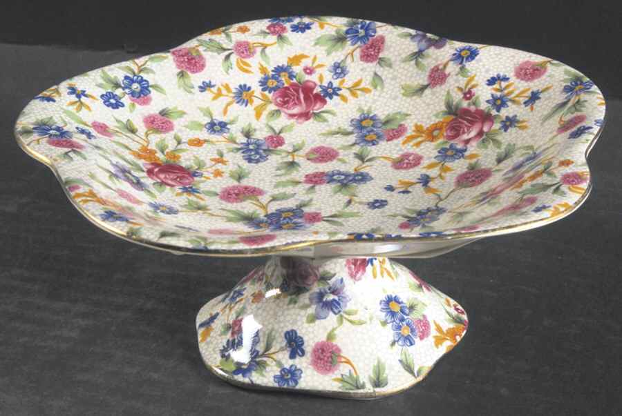 Old Cottage Chintz (Pre 1960, Cream) Footed Bon Bon by Royal Winton-1