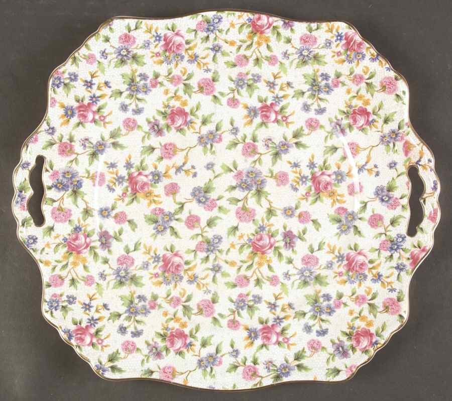 Old Cottage Chintz (Pre 1960, Cream) Square Handled Cake Plate by Royal Winton-1