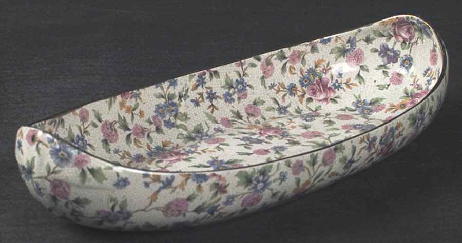 Old Cottage Chintz (Pre 1960, Cream) Canoe Shape Tray by Royal Winton-1