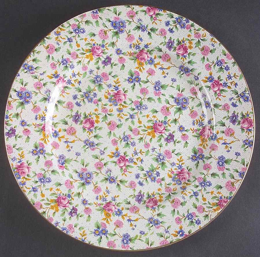Old Cottage Chintz (Pre 1960, Cream) 11" Bread & Butter Service Plate (Chop Plate) by Royal Winton-1