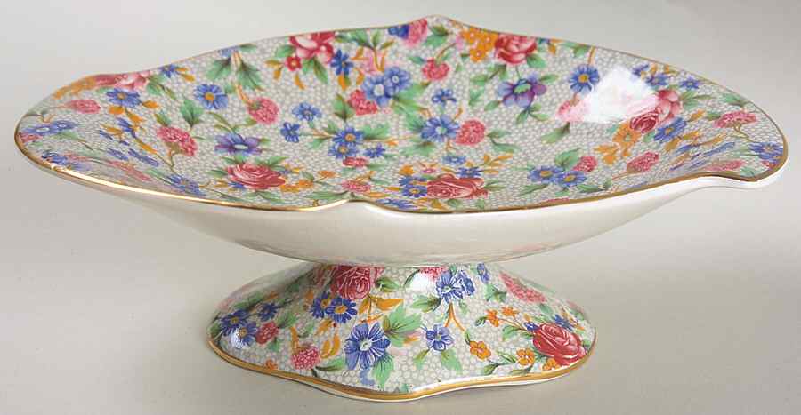 Old Cottage Chintz (Pre 1960, Cream) Oval Compote (Height X Length) by Royal Winton-1