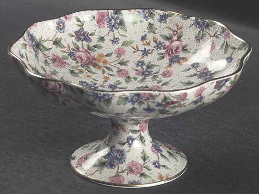 Old Cottage Chintz (Pre 1960, Cream) Round Compote (Height X Width) by Royal Winton-1