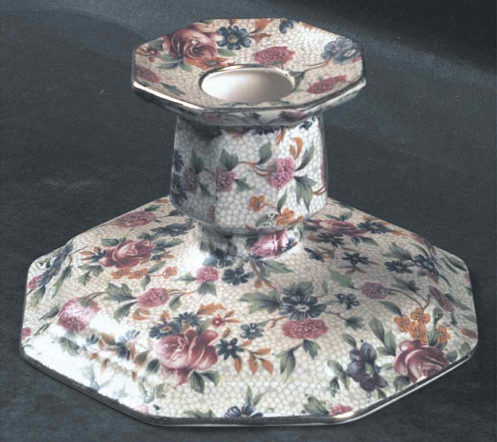 Old Cottage Chintz (Pre 1960, Cream) Single Light Candlestick by Royal Winton-1