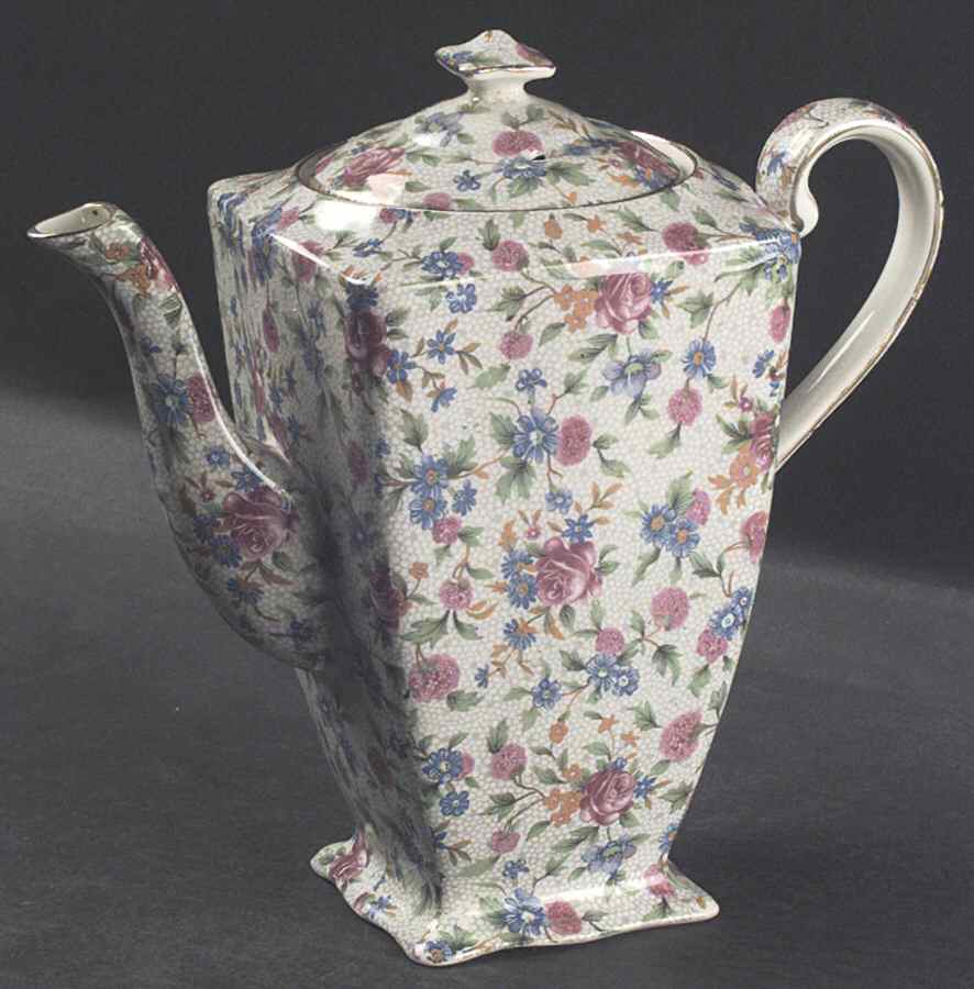 Old Cottage Chintz (Pre 1960, Cream) Ascot Shape Coffee Pot & Lid by Royal Winton-1