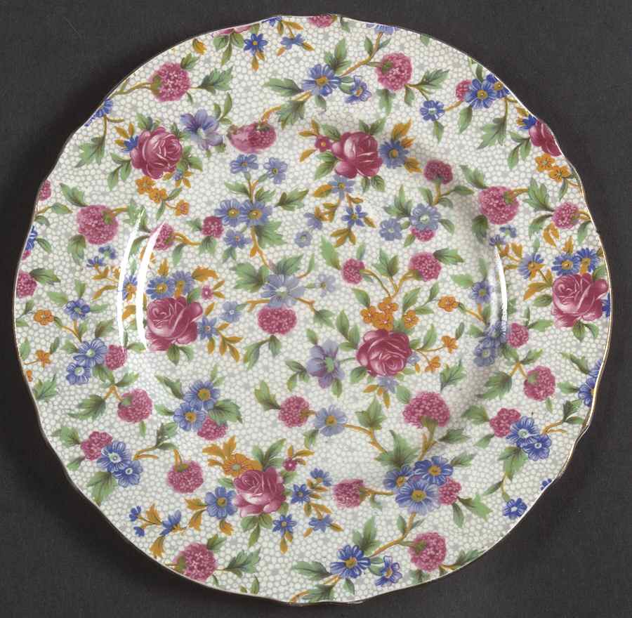 Old Cottage Chintz (Pre 1960, Cream) Dessert/Pie Plate by Royal Winton-1