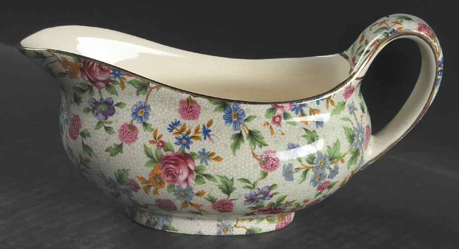 Old Cottage Chintz (Pre 1960, Cream) Gravy Boat by Royal Winton-1
