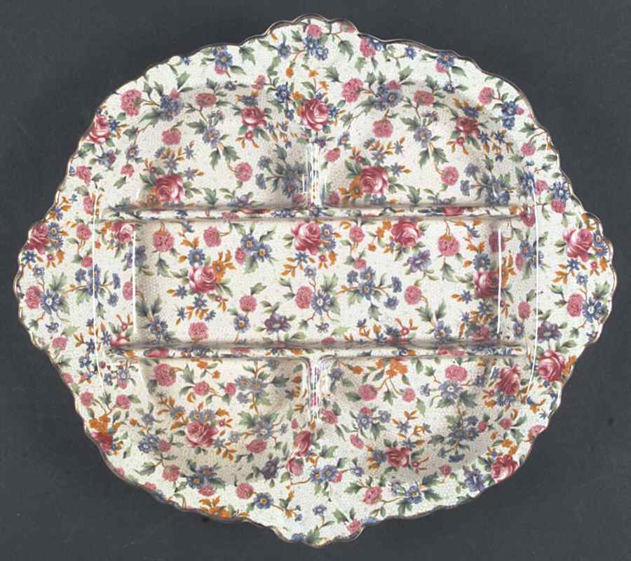 Old Cottage Chintz (Pre 1960, Cream) 5-Section Hors d'Oeuvre Dish by Royal Winton-1