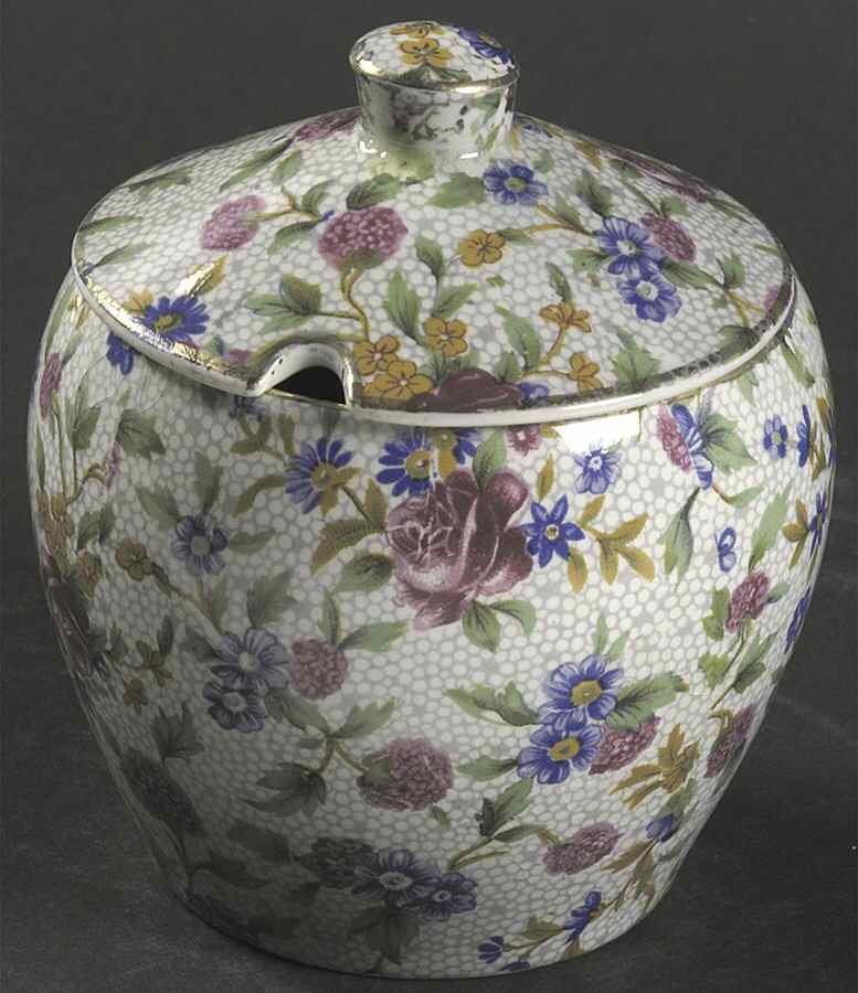 Old Cottage Chintz (Pre 1960, Cream) Jam/Jelly & Lid by Royal Winton-1