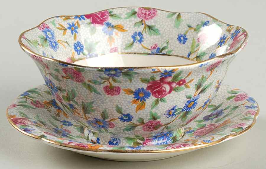 Old Cottage Chintz (Pre 1960, Cream) Open Jam/Jelly & Underplate by Royal Winton-1