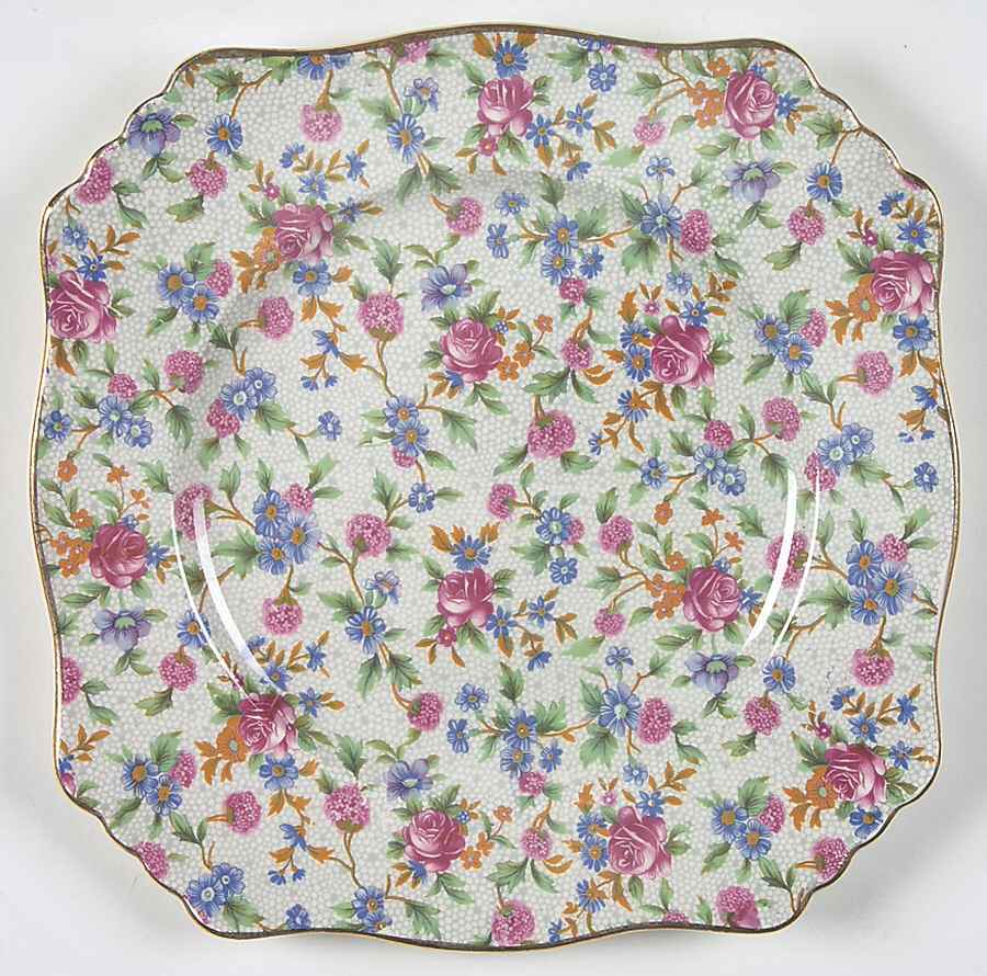 Old Cottage Chintz (Pre 1960, Cream) Square Luncheon Plate by Royal Winton-1