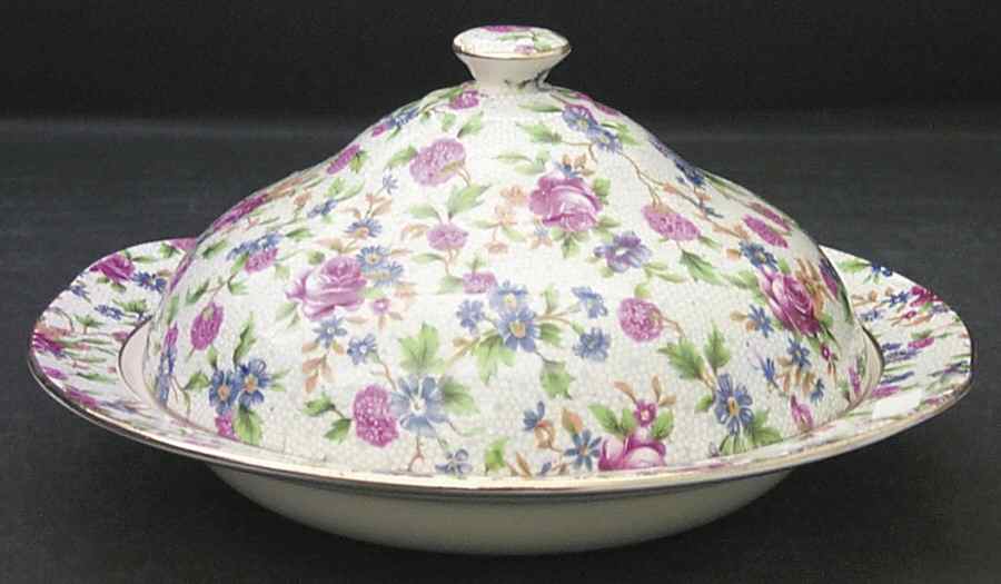 Old Cottage Chintz (Pre 1960, Cream) Muffin Dish & Lid by Royal Winton-1