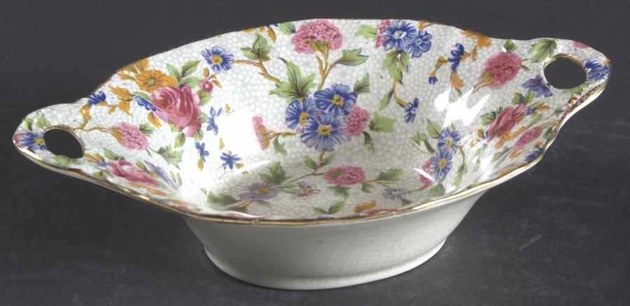 Old Cottage Chintz (Pre 1960, Cream) 6" Oval Nut Dish by Royal Winton-1