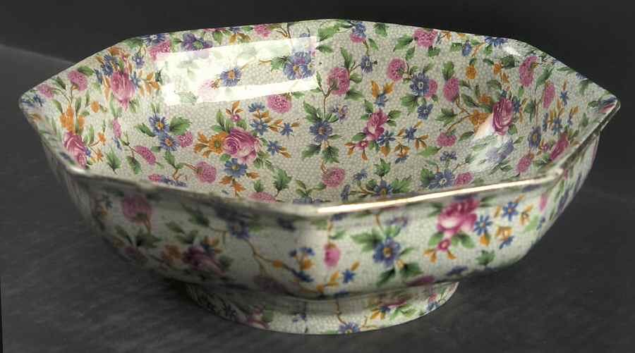 Old Cottage Chintz (Pre 1960, Cream) 7" Octagonal Vegetable Bowl by Royal Winton-1