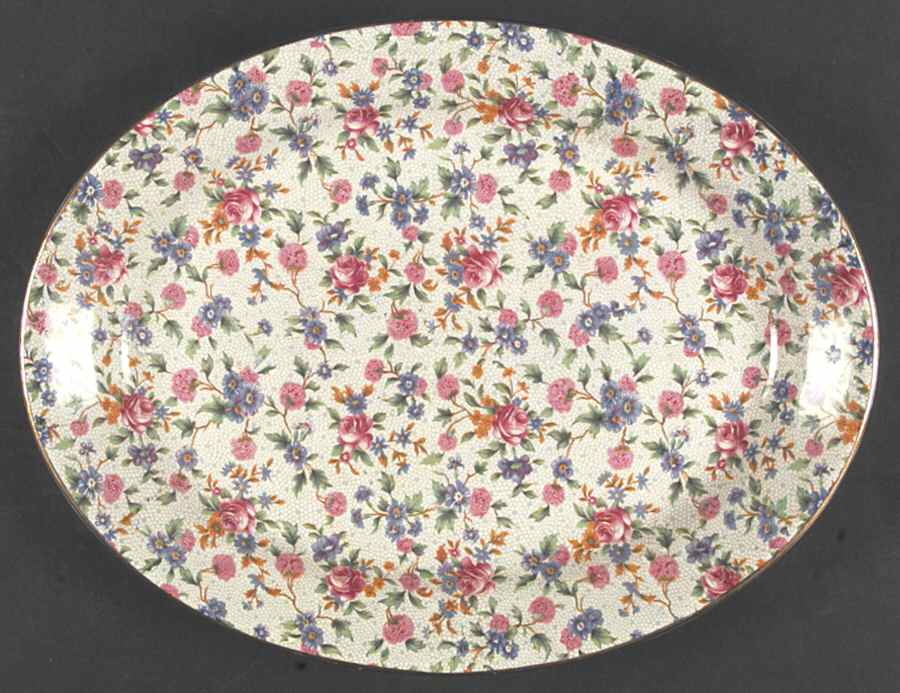 Old Cottage Chintz (Pre 1960, Cream) 11" Oval Serving Platter by Royal Winton-1