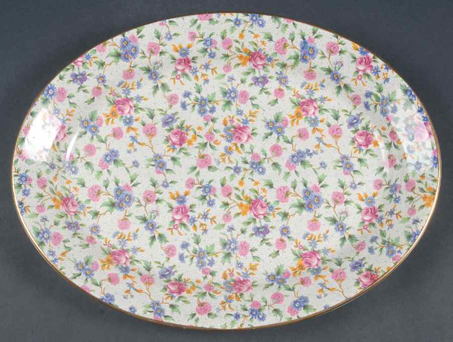 Old Cottage Chintz (Pre 1960, Cream) 12" Oval Serving Platter by Royal Winton-1