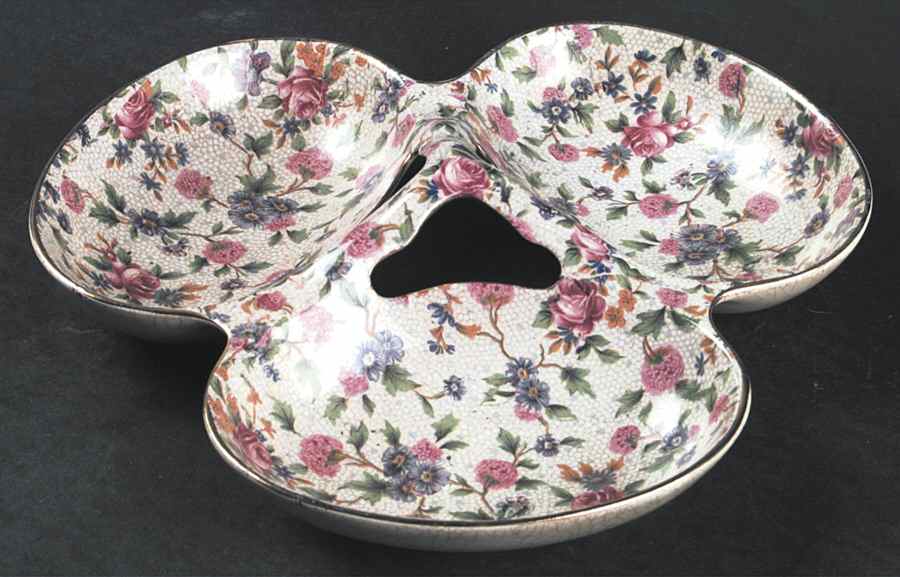 Old Cottage Chintz (Pre 1960, Cream) 3-Part Relish by Royal Winton-1