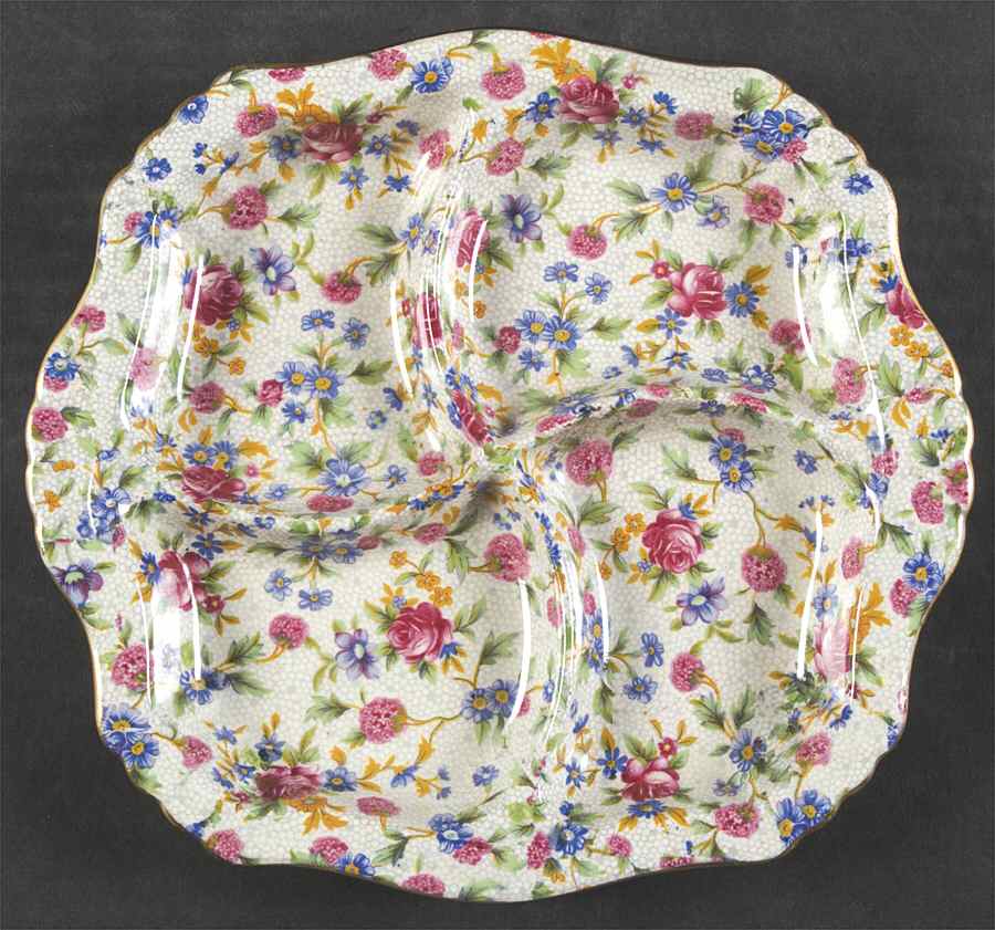 Old Cottage Chintz (Pre 1960, Cream) 4-Part Relish by Royal Winton-1