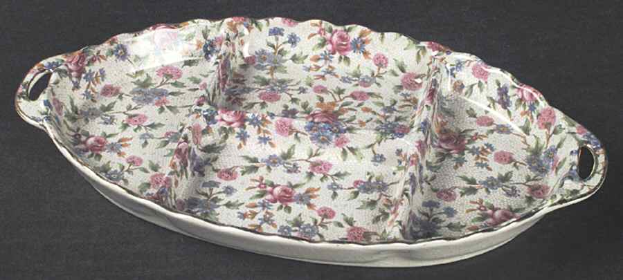 Old Cottage Chintz (Pre 1960, Cream) 4 Part Relish by Royal Winton-1
