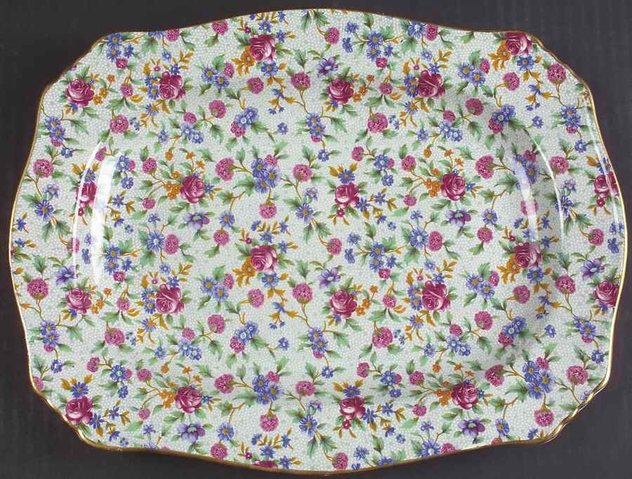 Old Cottage Chintz (Pre 1960, Cream) 13" Rectangular Serving Platter by Royal Winton-1