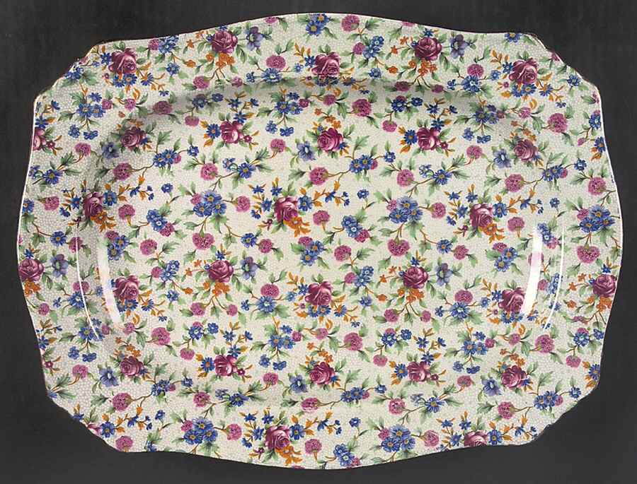 Old Cottage Chintz (Pre 1960, Cream) 14" Rectangular Serving Platter by Royal Winton-1