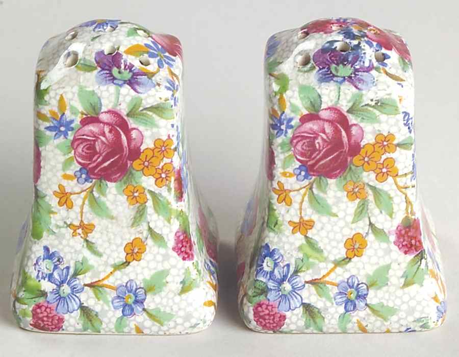 Old Cottage Chintz (Pre 1960, Cream) Salt & Pepper Set by Royal Winton-1