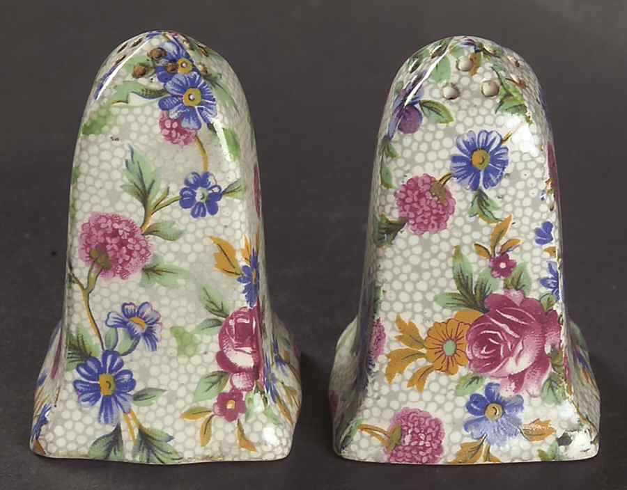 Old Cottage Chintz (Pre 1960, Cream) Salt & Pepper Set by Royal Winton-1