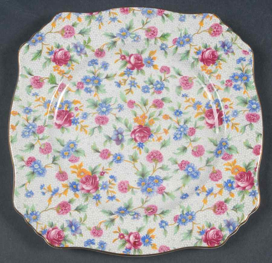Old Cottage Chintz (Pre 1960, Cream) Square Salad Plate by Royal Winton-1