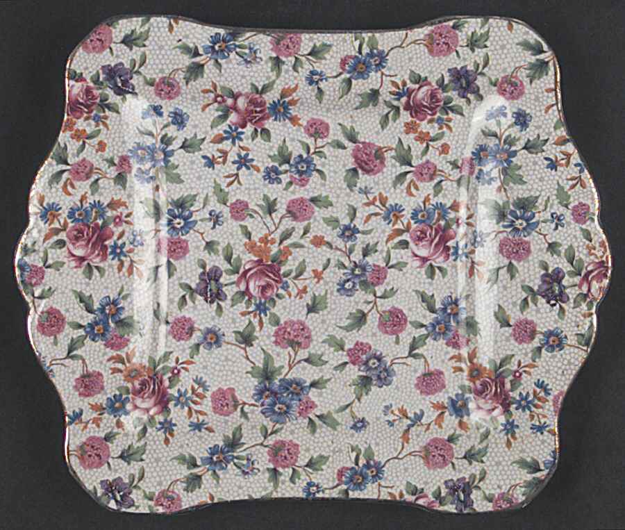 Old Cottage Chintz (Pre 1960, Cream) 8" Square Tray by Royal Winton-1