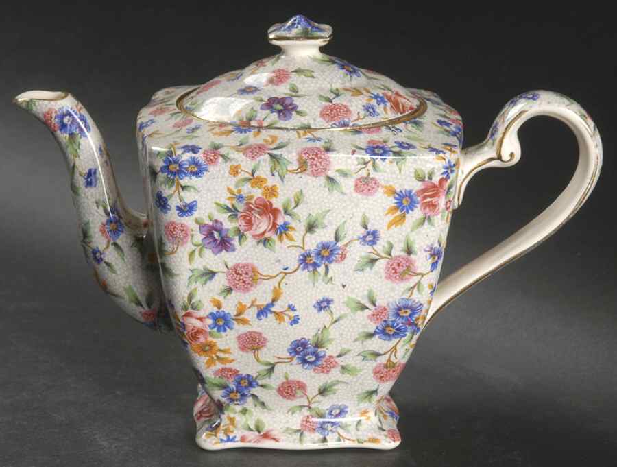 Old Cottage Chintz (Pre 1960, Cream) 2 Cup Ascot Teapot & Lid by Royal Winton-1
