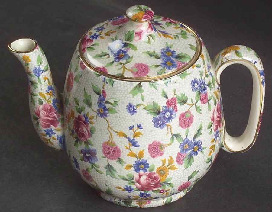 Old Cottage Chintz (Pre 1960, Cream) Countess Teapot & Lid by Royal Winton-1