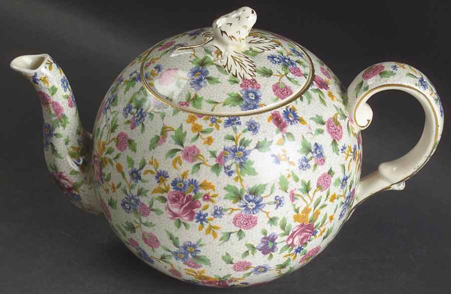 Old Cottage Chintz (Pre 1960, Cream) 3 Cup Elite Teapot & Lid by Royal Winton-1