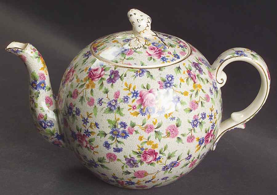 Old Cottage Chintz (Pre 1960, Cream) 5 Cup Elite Teapot & Lid by Royal Winton-1