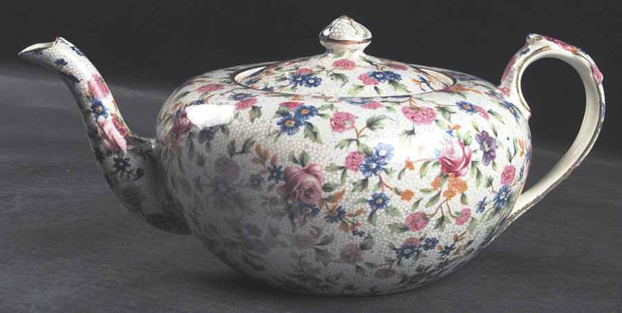 Old Cottage Chintz (Pre 1960, Cream) Sylvia Shape Teapot and Lid by Royal Winton-1
