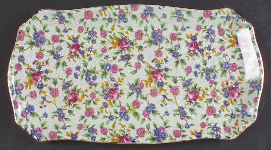 Old Cottage Chintz (Pre 1960, Cream) Large Sandwich Tray by Royal Winton-1